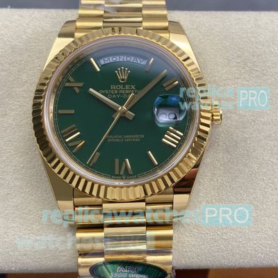 Swiss Replica ARF 3255 Rolex Day-Date Green Face Yellow Gold Watch 40mm 